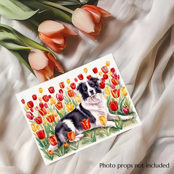 Border Collie  in a Field of Tulips, Spring Collection Blank Note Card Set - Picture 3 of 12